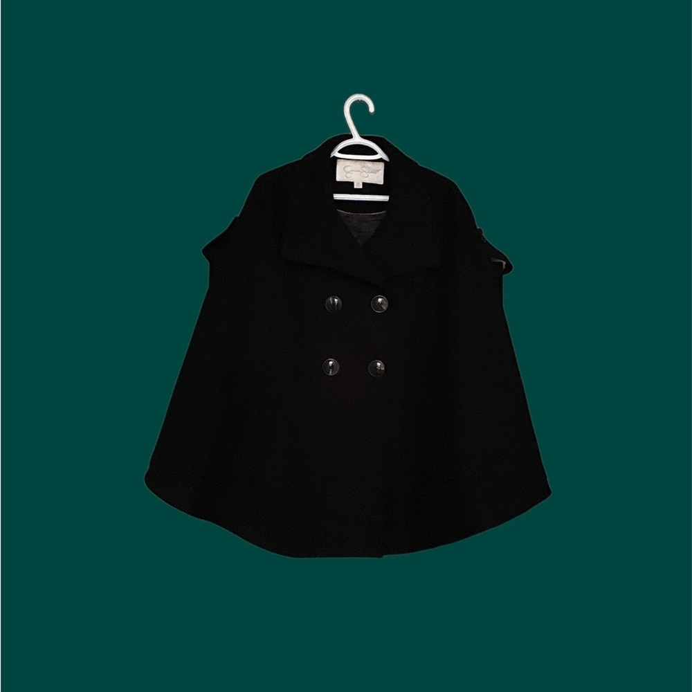 Jessica Simpson Black Winter Double Breasted Cape Jacket w Pockets - One Size
